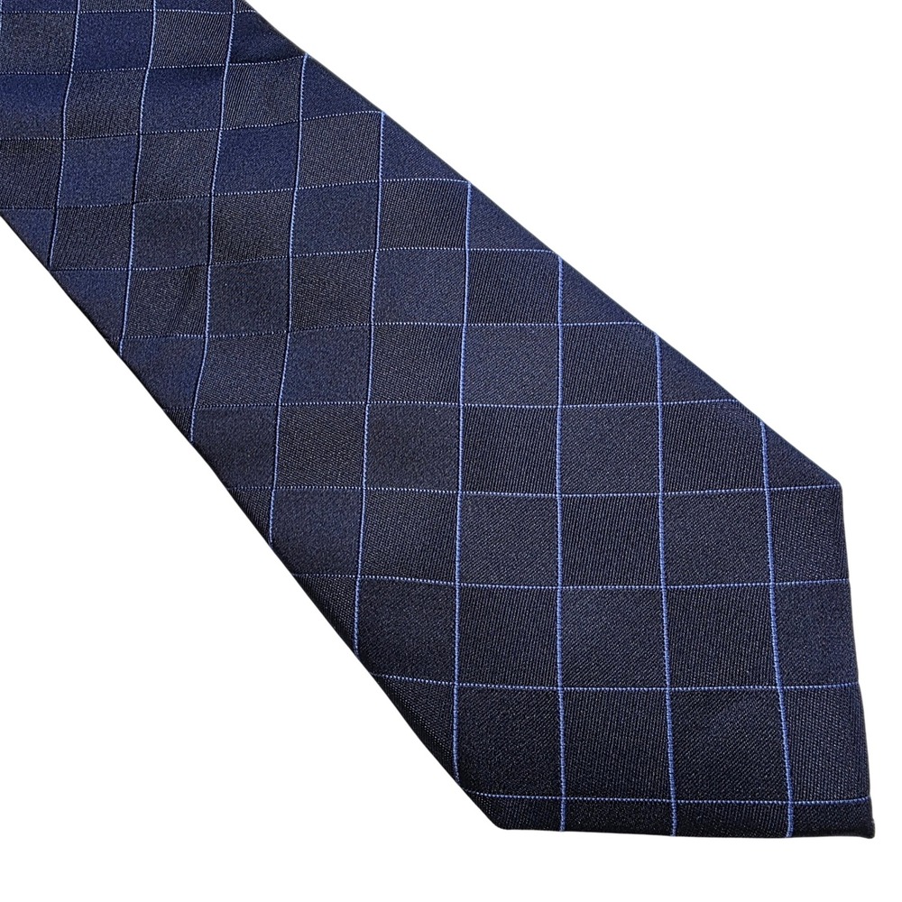 Michael Kors Mens Silk Grid Pattern Necktie Navy‎ Blue Classic Formal Tie